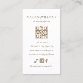 Elegante eenvoudige bruine script fotograaf QR cod Visitekaartje (Achterkant)