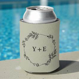 Elegante Eenvoudige Cementgrijze Monogram Trouw Blikjeskoeler