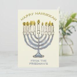 Elegante eenvoudige Chanoeka Waterverf Menorah lic Kaart