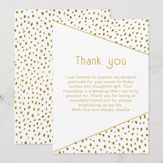 Elegante eenvoudige chique gouden glitter verjaard bedankkaart (Voorkant / Achterkant)