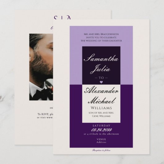 Elegante Eenvoudige Cream Royal Paarse Lavendel We Kaart (Voorkant / Achterkant)