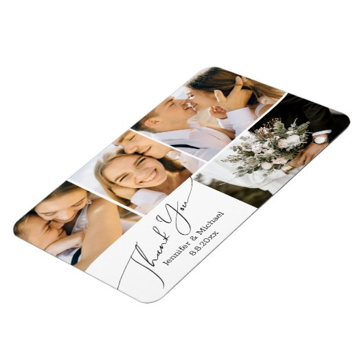 Elegante eenvoudige dank u, bruiloft 4 foto's coll magneet (Linkerzijde)