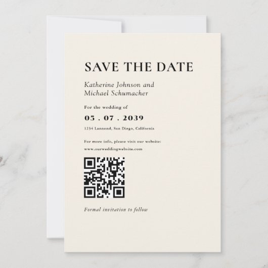 Elegante & eenvoudige details & QR Code Wedding Save The Date (Voorkant)