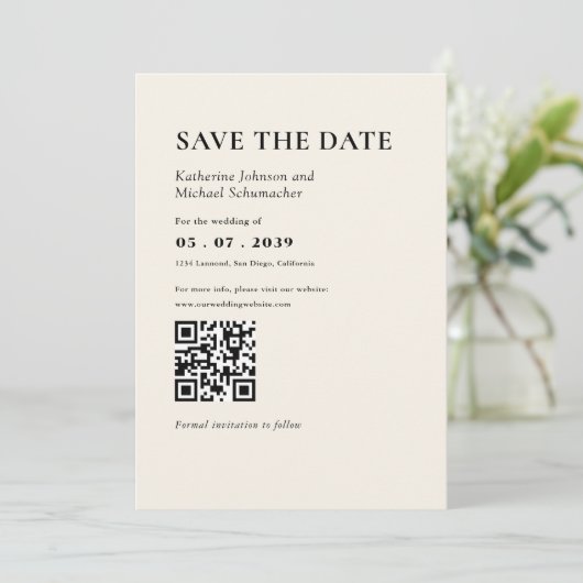 Elegante & eenvoudige details & QR Code Wedding Save The Date (Staand voorkant)
