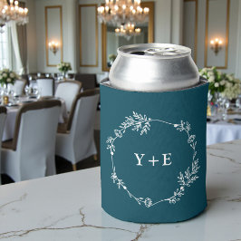 Elegante Eenvoudige Diepe Turquoise Monogram Trouw Blikjeskoeler