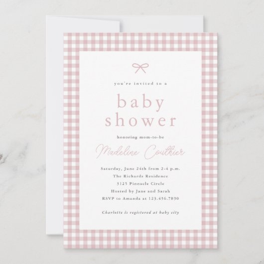 Elegante Eenvoudige Dusty Roze Meisjes Baby shower Kaart (Voorkant)