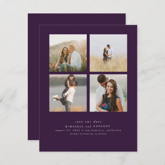 Elegante eenvoudige en Schattigee vier foto's Sla  Save The Date (Voorkant / Achterkant)