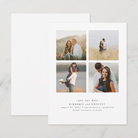 Elegante eenvoudige en Schattigee vier foto's Sla Save The Date (Voorkant / Achterkant)