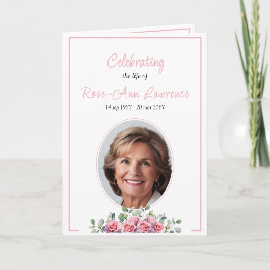 Elegante eenvoudige eucalyptus en rozen uitvaart g programma (Voorkant)