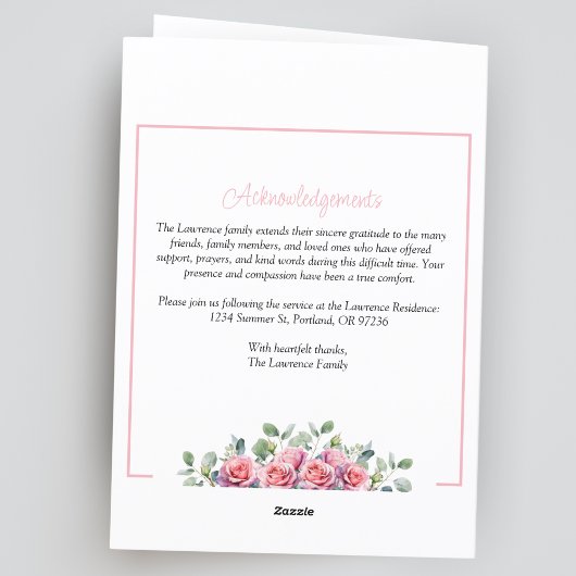 Elegante eenvoudige eucalyptus en rozen uitvaart g programma