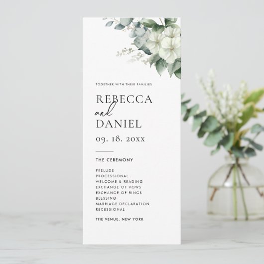 Elegante Eenvoudige Eucalyptus Groen Trouwprogramm Kaart (Staand voorkant)