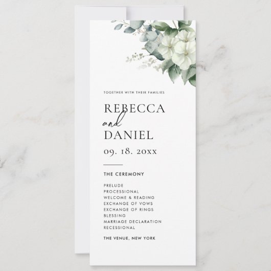 Elegante Eenvoudige Eucalyptus Groen Trouwprogramm Kaart (Voorkant)