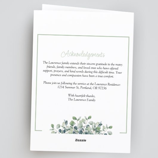 Elegante eenvoudige eucalyptus groene begrafenis g programma