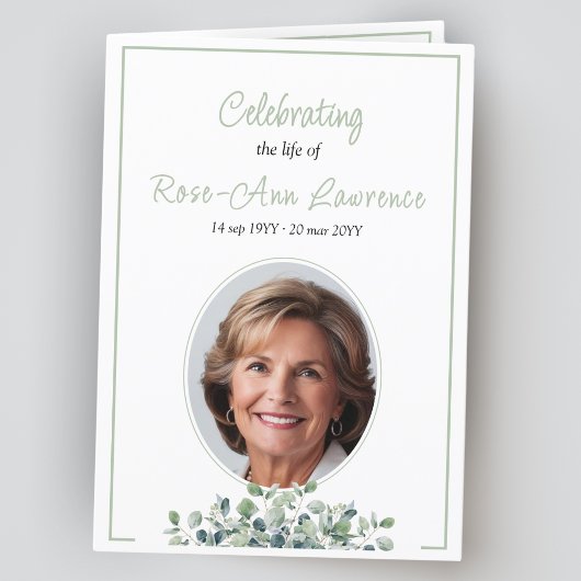 Elegante eenvoudige eucalyptus groene begrafenis g programma