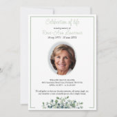 Elegante eenvoudige eucalyptus groene foto begrafe kaart (Voorkant)