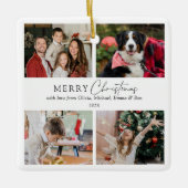 Elegante Eenvoudige Familie 4 Foto Collage Kerstmi Keramisch Ornament (Voorkant)