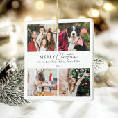 Elegante Eenvoudige Familie 4 Foto Collage Kerstmi Keramisch Ornament
