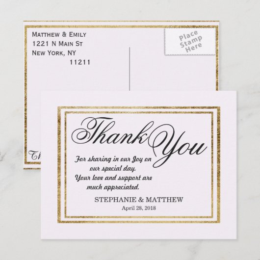 Elegante Eenvoudige Faux Gouden Omtrek en Wit Briefkaart (Voorkant / Achterkant)