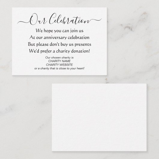 Elegante Eenvoudige Feest Geen Geschenken Liefdadi Informatiekaartje (Voorkant / Achterkant)