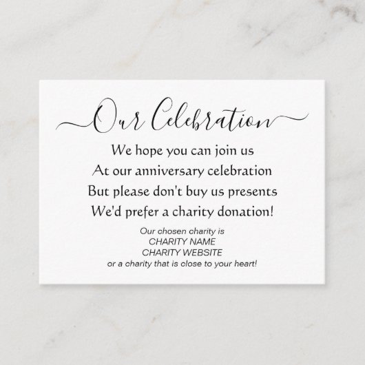 Elegante Eenvoudige Feest Geen Geschenken Liefdadi Informatiekaartje (Voorkant)