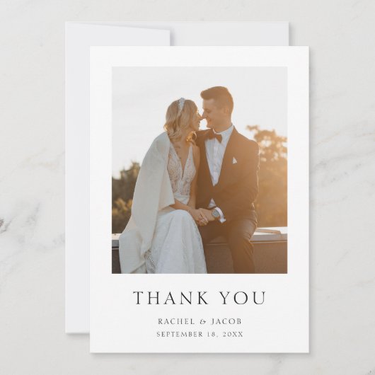 Elegante eenvoudige foto bruiloft bedankkaart (Voorkant)