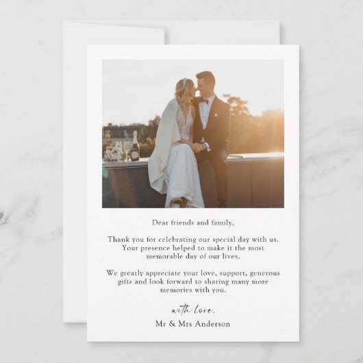 Elegante eenvoudige foto bruiloft bedankkaart (Achterkant)