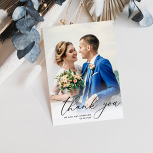 Elegante eenvoudige foto bruiloft Dank u Bedankkaart