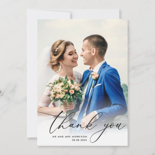 Elegante eenvoudige foto bruiloft Dank u Bedankkaart (Voorkant)