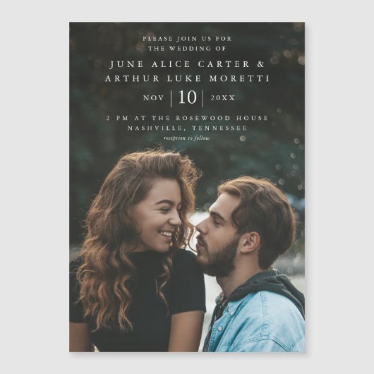 Elegante eenvoudige foto bruiloft magnetische uitnodiging (Voorkant)