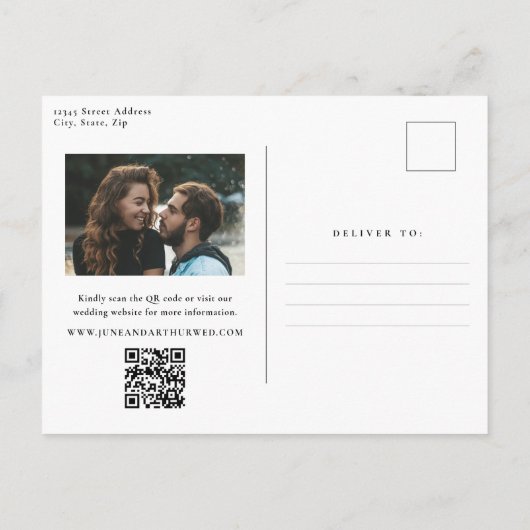 Elegante eenvoudige foto bruiloft Save the Date Briefkaart (Achterkant)