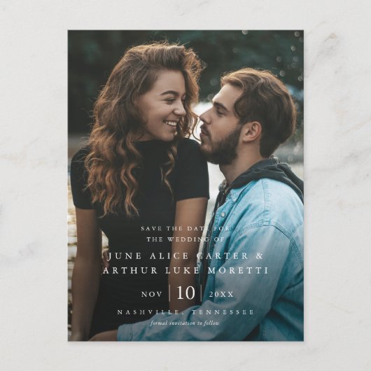 Elegante eenvoudige foto bruiloft Save the Date Briefkaart (Voorkant)