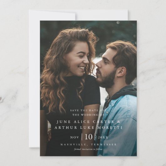 Elegante eenvoudige foto bruiloft Save the Date Kaart (Voorkant)