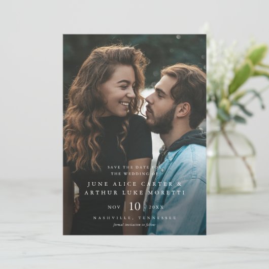 Elegante eenvoudige foto bruiloft Save the Date Kaart (Staand voorkant)