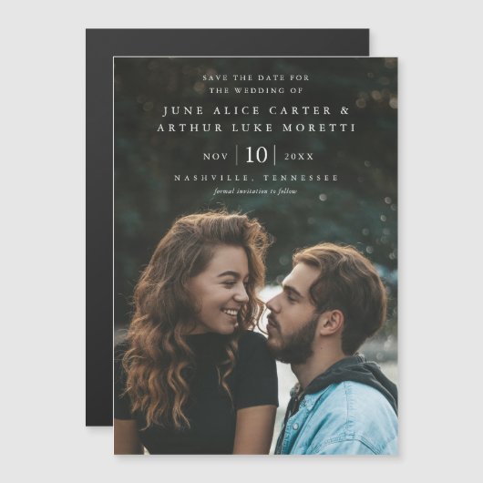Elegante eenvoudige foto bruiloft Save the Date Magnetische Uitnodiging (Voorkant / Achterkant)