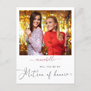 Elegante eenvoudige foto Matron of Honor voorstel Briefkaart