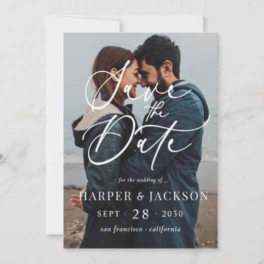 Elegante eenvoudige foto Sla het datumscript op Kaart (Voorkant)