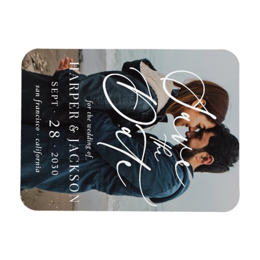 Elegante eenvoudige foto Sla het datumscript op Magneet (Horizontaal)