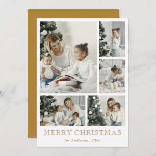 Elegante eenvoudige fotocollage Christmas Gold Feestdagenkaart