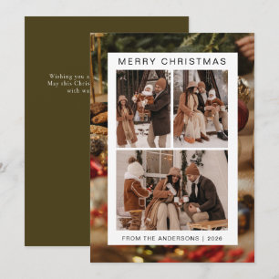 Elegante Eenvoudige Frame Kerst Familie 3 Foto Feestdagenkaart