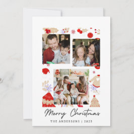 Elegante Eenvoudige Frame Kerst Familie 3 Foto Feestdagenkaart