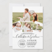 Elegante Eenvoudige Geschreven Fotocollage Wedding Kaart (Achterkant)