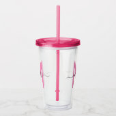 Elegante eenvoudige Girly Pink Black Monogram Acryl Drinkbeker (Rechts)