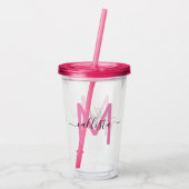 Elegante eenvoudige Girly Pink Black Monogram Acryl Drinkbeker (Achterkant)