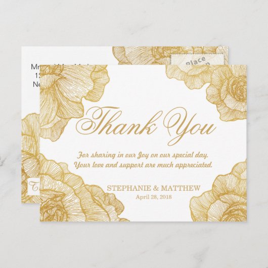 Elegante eenvoudige gouden bloem Dank u Briefkaart (Voorkant / Achterkant)