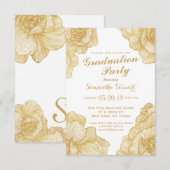 Elegante Eenvoudige Gouden Bloemen Afstudeerfeest  Kaart (Voorkant / Achterkant)