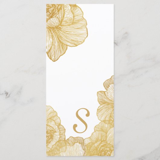 Elegante Eenvoudige Gouden Bloemen Trouwprogramma' Programmakaart (Achterkant)