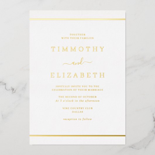 Elegante eenvoudige gouden bruiloft folie uitnodiging (Voorkant)