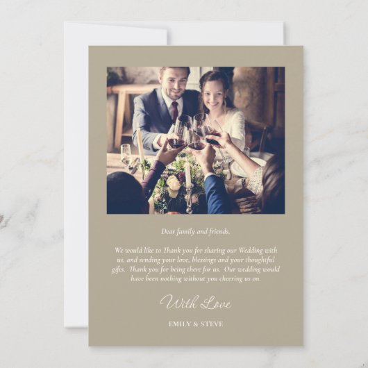 Elegante eenvoudige gouden champagne bruiloft foto bedankkaart (Achterkant)