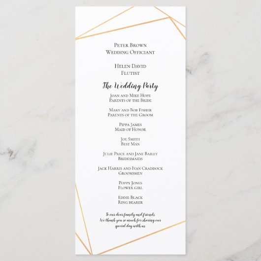 Elegante eenvoudige gouden geometrische lijnen bru programmakaart (Achterkant)