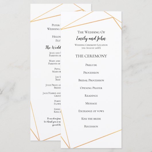 Elegante eenvoudige gouden geometrische lijnen bru programmakaart (Voorkant / Achterkant)